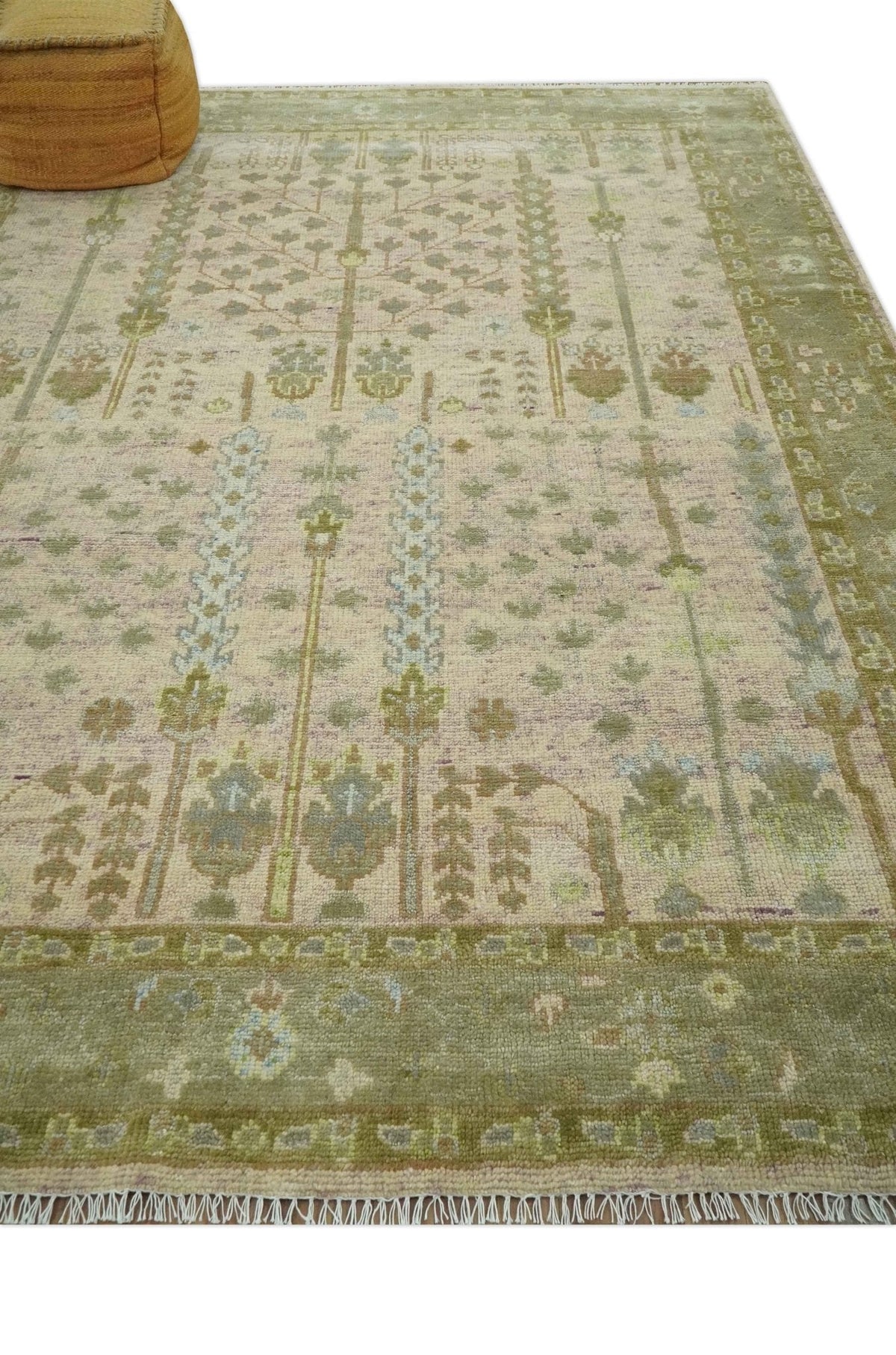 Tree of life Beige, Purple and Olive Hand Knotted Traditional Floral Custom Made wool rug.