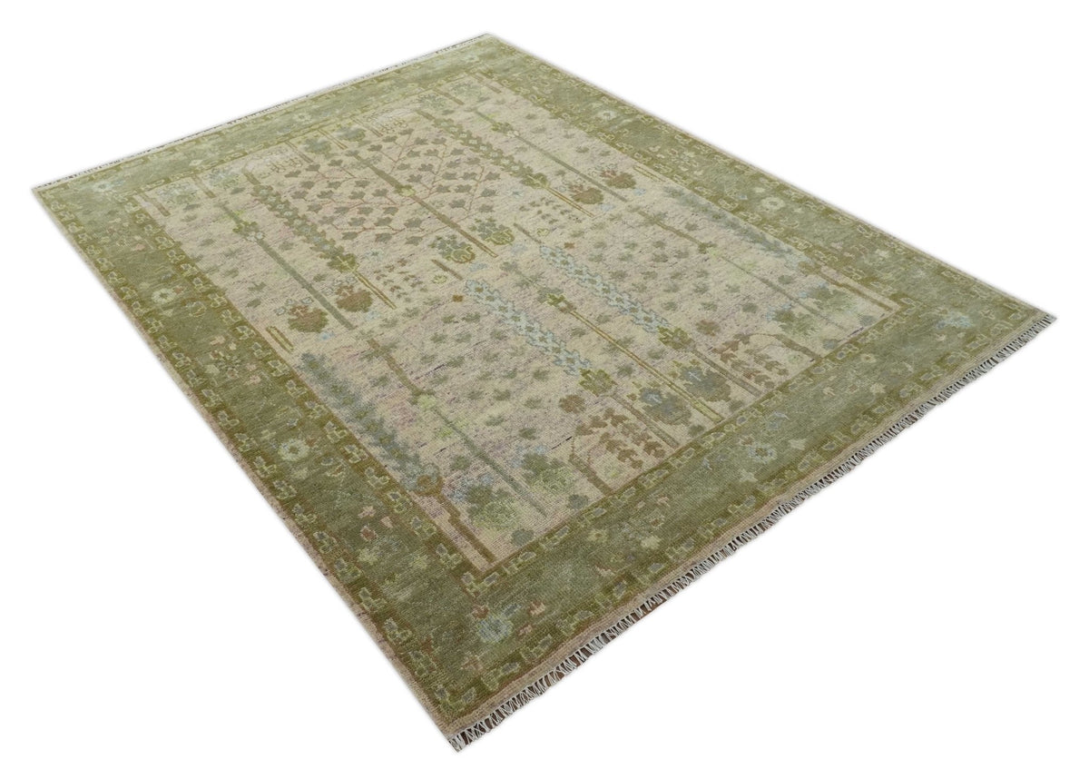 Tree of life Beige, Purple and Olive Hand Knotted Traditional Floral Custom Made wool rug.