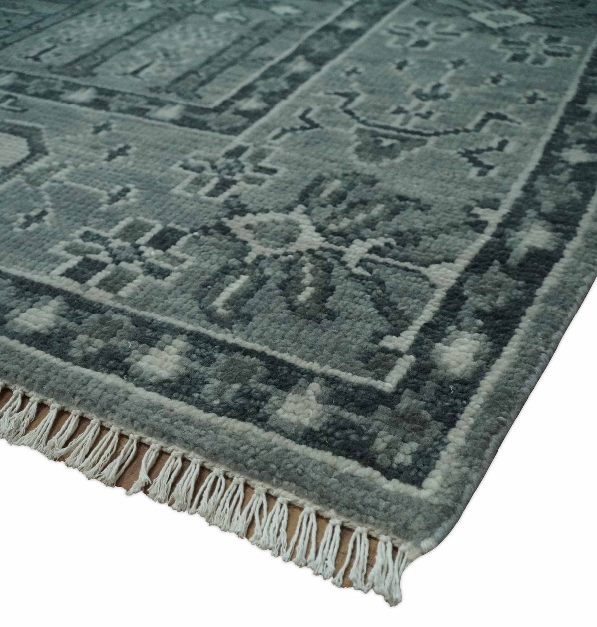 Tree of life Gray, Charcoal and Ivory Hand knotted Traditional Floral Multi Size wool Area Rug.