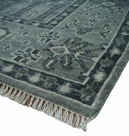 Tree of life Gray, Charcoal and Ivory Hand knotted Traditional Floral Multi Size wool Area Rug.