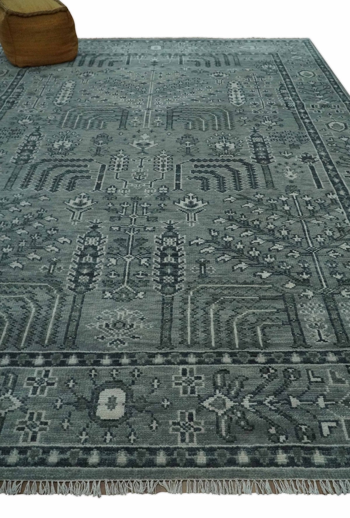 Tree of life Gray, Charcoal and Ivory Hand knotted Traditional Floral Multi Size wool Area Rug.