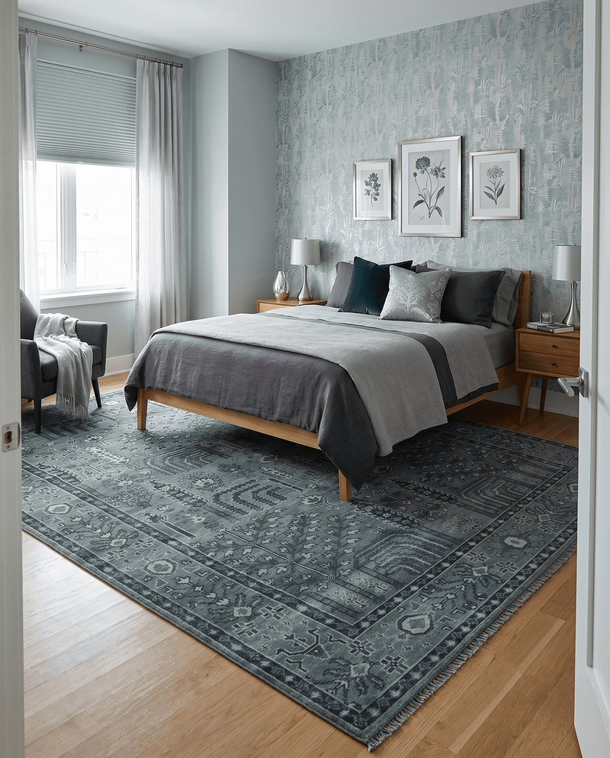 Tree of life Gray, Charcoal and Ivory Hand knotted Traditional Floral Multi Size wool Area Rug.