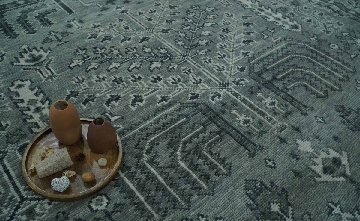 Tree of life Gray, Charcoal and Ivory Hand knotted Traditional Floral Multi Size wool Area Rug.