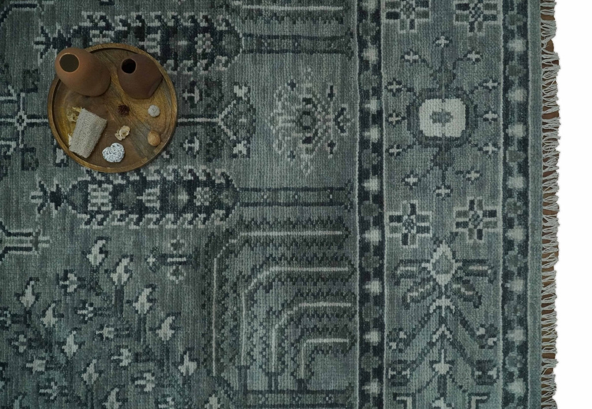 Tree of life Gray, Charcoal and Ivory Hand knotted Traditional Floral Multi Size wool Area Rug.