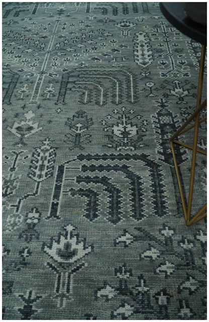 Tree of life Gray, Charcoal and Ivory Hand knotted Traditional Floral Multi Size wool Area Rug.
