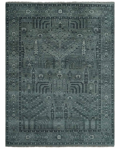 Tree of life Gray, Charcoal and Ivory Hand knotted Traditional Floral Multi Size wool Area Rug.