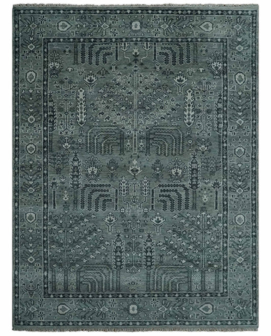 Tree of life Gray, Charcoal and Ivory Hand knotted Traditional Floral Multi Size wool Area Rug.