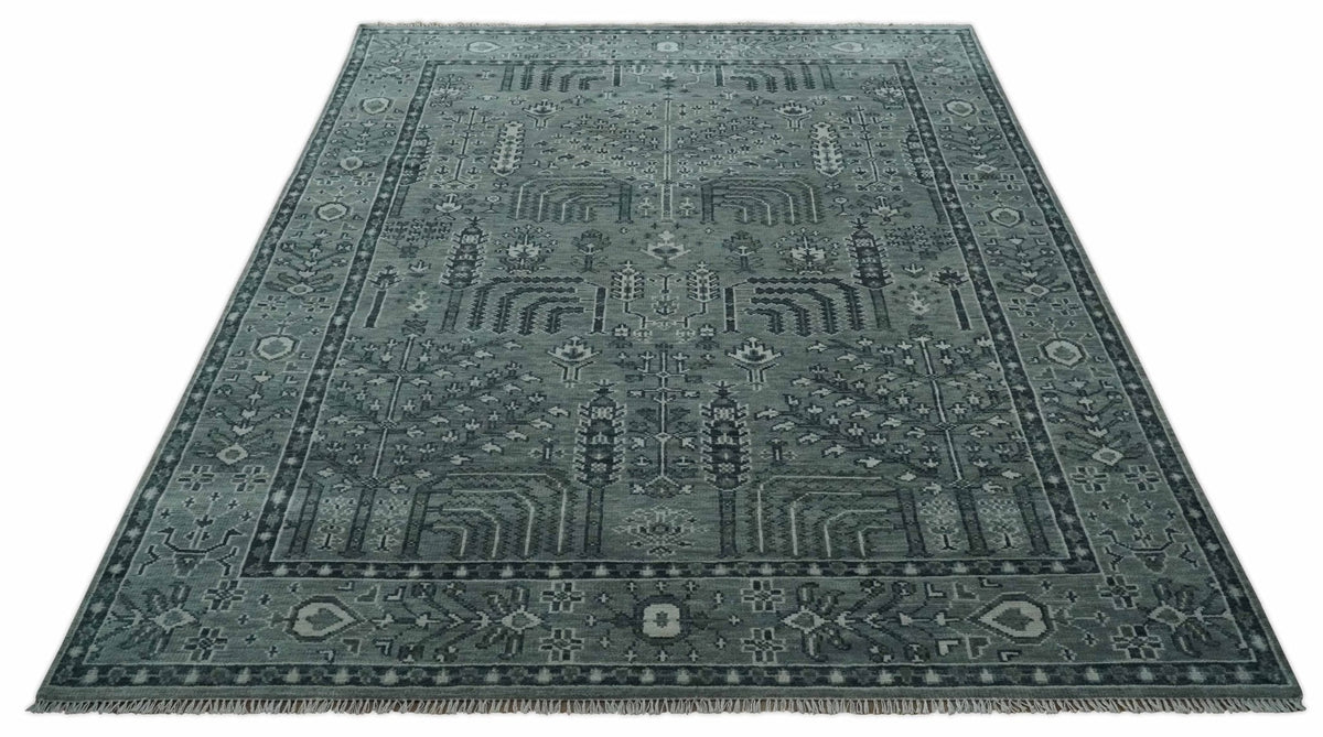 Tree of life Gray, Charcoal and Ivory Hand knotted Traditional Floral Multi Size wool Area Rug.