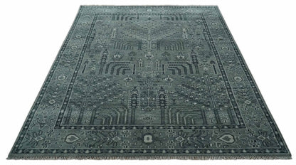 Tree of life Gray, Charcoal and Ivory Hand knotted Traditional Floral Multi Size wool Area Rug.