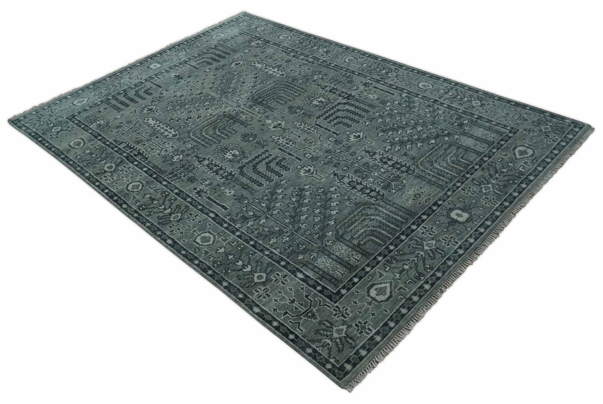 Tree of life Gray, Charcoal and Ivory Hand knotted Traditional Floral Multi Size wool Area Rug.