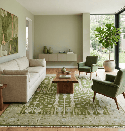 Tree of life Green and Silver Hand Knotted Traditional Custom Made wool rug.