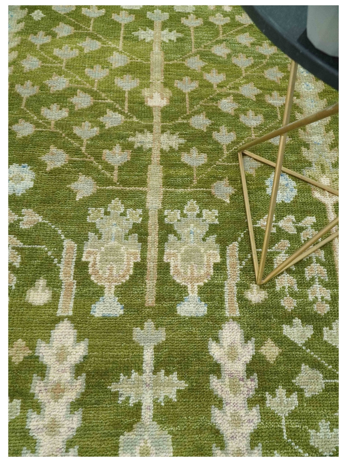 Tree of life Green and Silver Hand Knotted Traditional Custom Made wool rug.