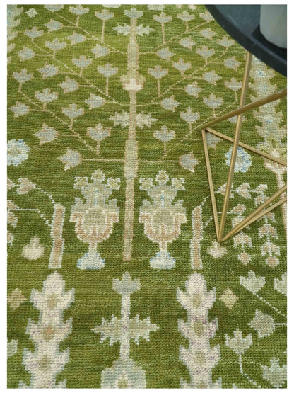 Tree of life Green and Silver Hand Knotted Traditional Custom Made wool rug.