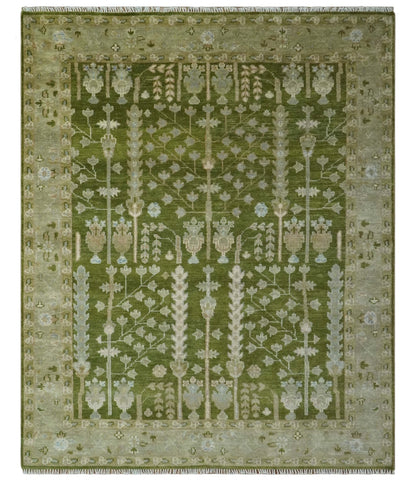 Tree of life Green and Silver Hand Knotted Traditional Custom Made wool rug.