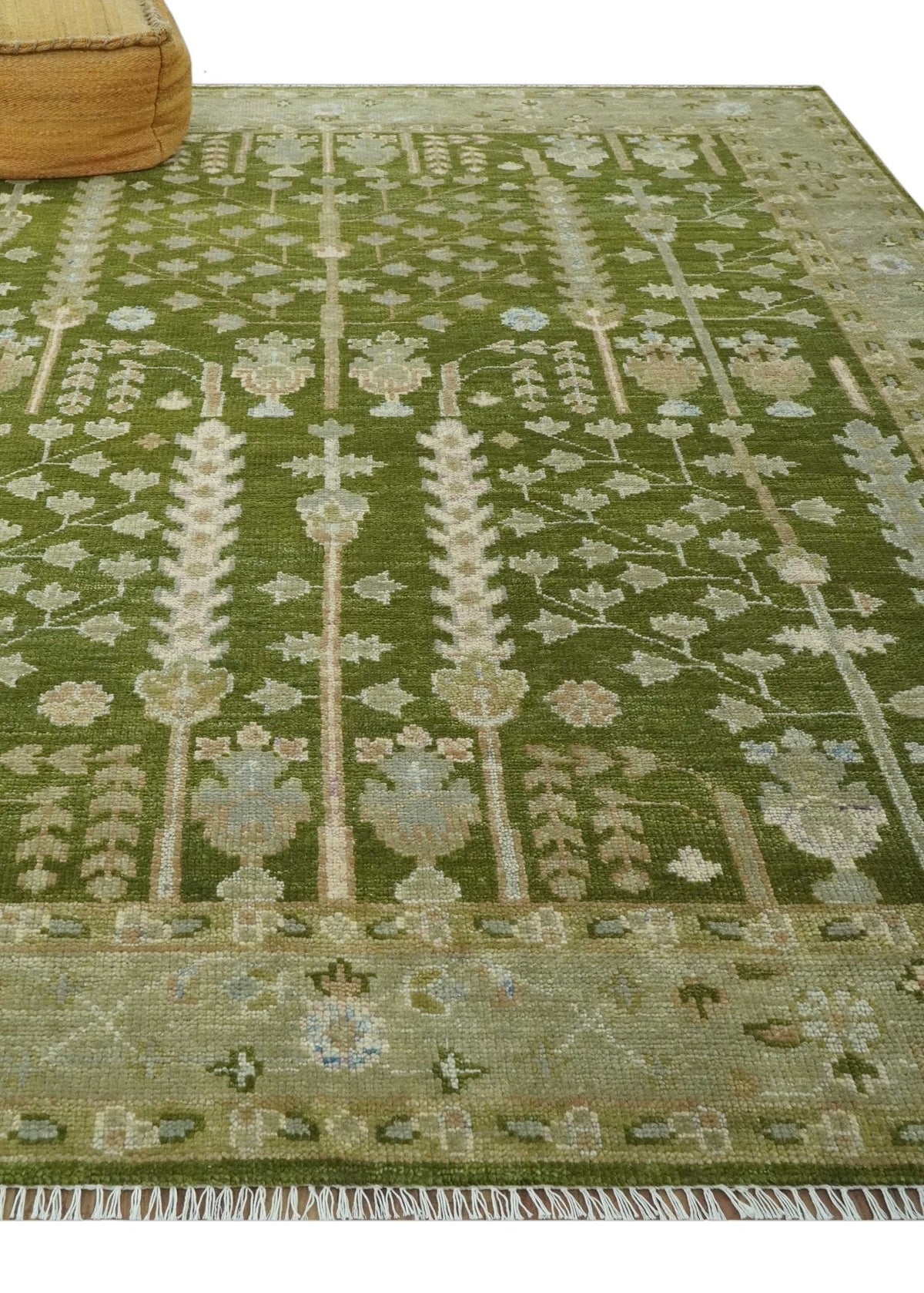Tree of life Green and Silver Hand Knotted Traditional Custom Made wool rug.
