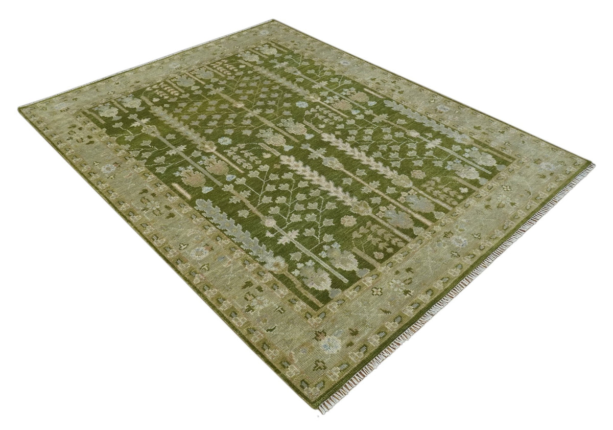 Tree of life Green and Silver Hand Knotted Traditional Custom Made wool rug.