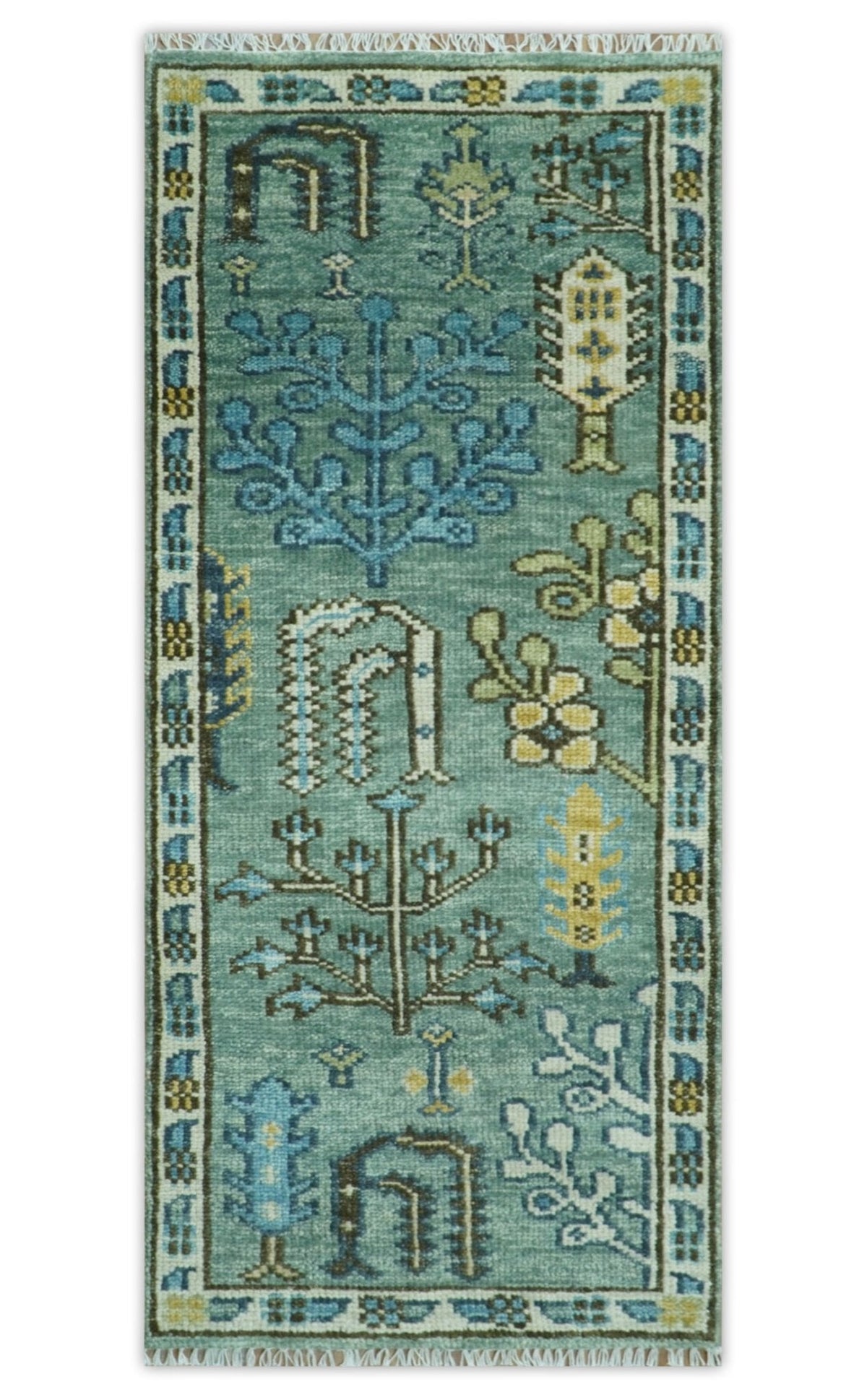 Tree of Life Green Traditional Hand Knotted Turkish Design Multi Size Wool Area Rug.