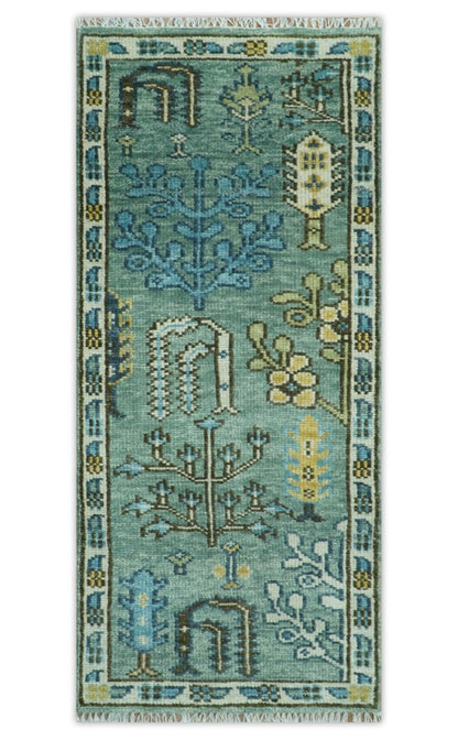 Tree of Life Green Traditional Hand Knotted Turkish Design Multi Size Wool Area Rug.