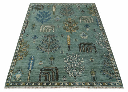 Tree of Life Green Traditional Hand Knotted Turkish Design Multi Size Wool Area Rug.