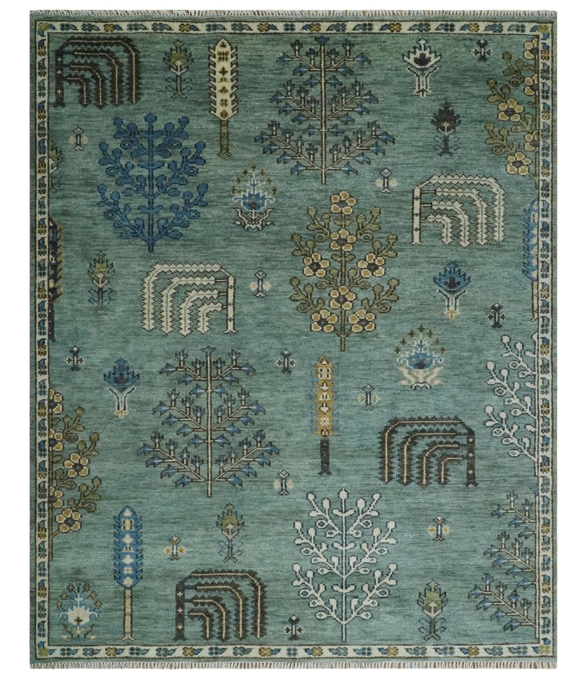 Tree of Life Green Traditional Hand Knotted Turkish Design Multi Size Wool Area Rug.