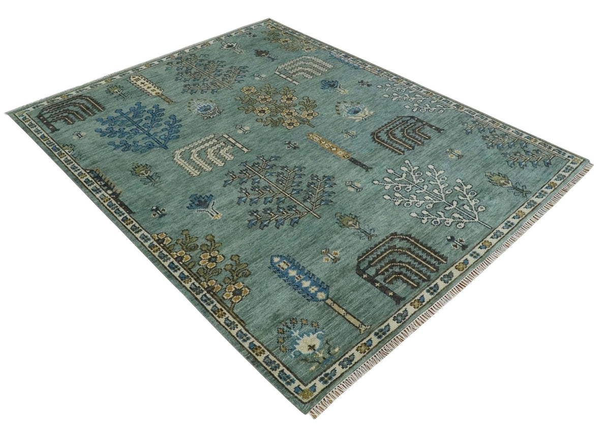 Tree of Life Green Traditional Hand Knotted Turkish Design Multi Size Wool Area Rug.