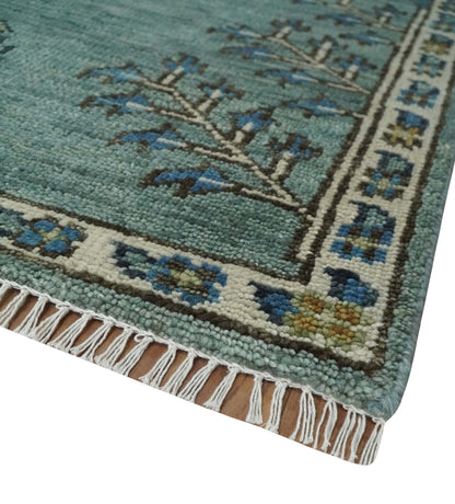 Tree of Life Green Traditional Hand Knotted Turkish Design Multi Size Wool Area Rug.