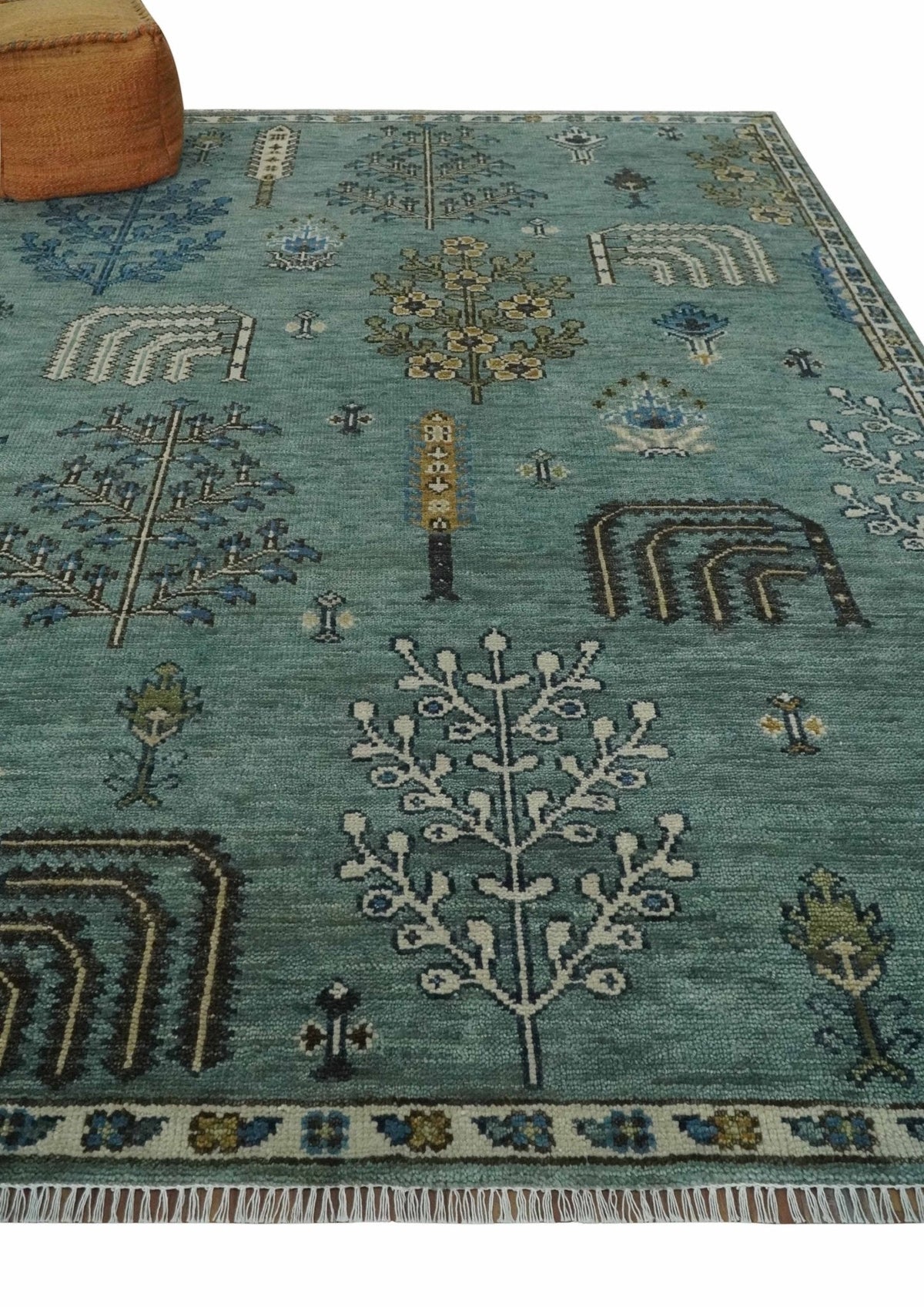 Tree of Life Green Traditional Hand Knotted Turkish Design Multi Size Wool Area Rug.