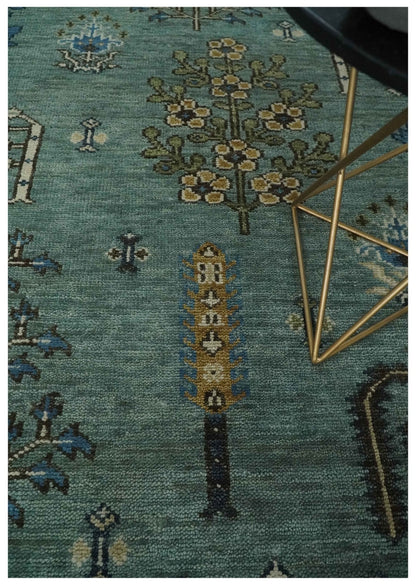 Tree of Life Green Traditional Hand Knotted Turkish Design Multi Size Wool Area Rug.