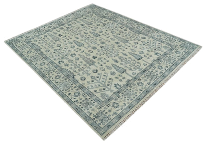 Tree of Life Hand Knotted Ivory and Charcoal Traditional Oushak Custom Made Wool Rug.