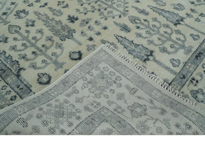 Tree of Life Hand Knotted Ivory and Charcoal Traditional Oushak Custom Made Wool Rug.