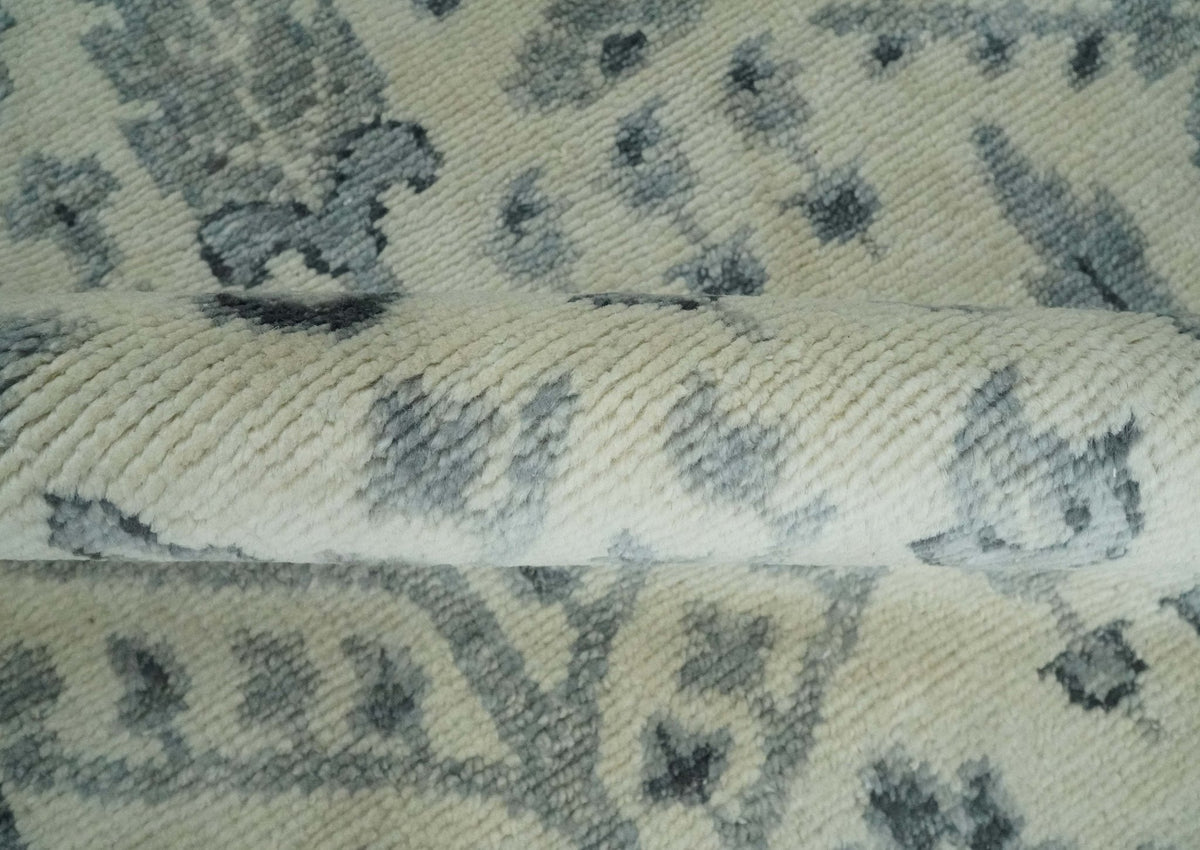 Tree of Life Hand Knotted Ivory and Charcoal Traditional Oushak Custom Made Wool Rug.