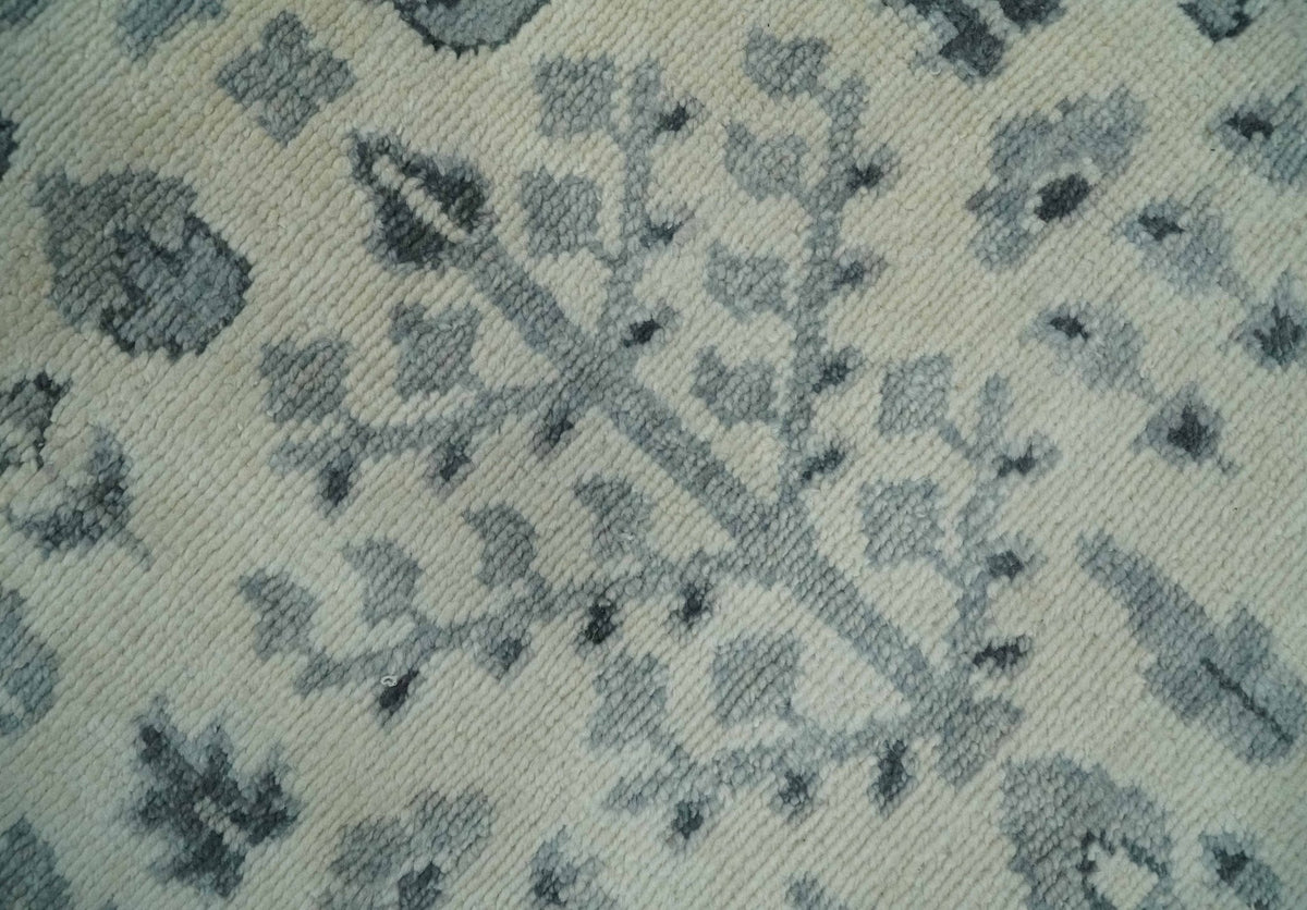 Tree of Life Hand Knotted Ivory and Charcoal Traditional Oushak Custom Made Wool Rug.
