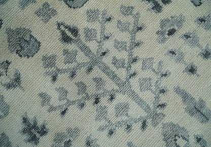 Tree of Life Hand Knotted Ivory and Charcoal Traditional Oushak Custom Made Wool Rug.