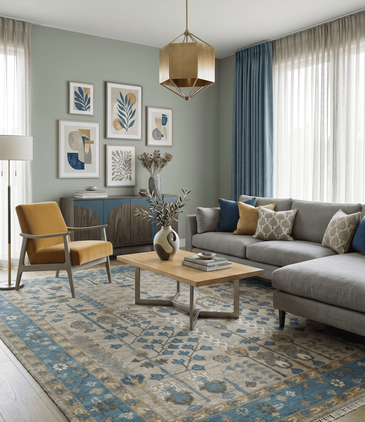 Tree of life Hand Knotted Traditional Beige and Blue Vintage Style Custom Made Wool Area Rug.