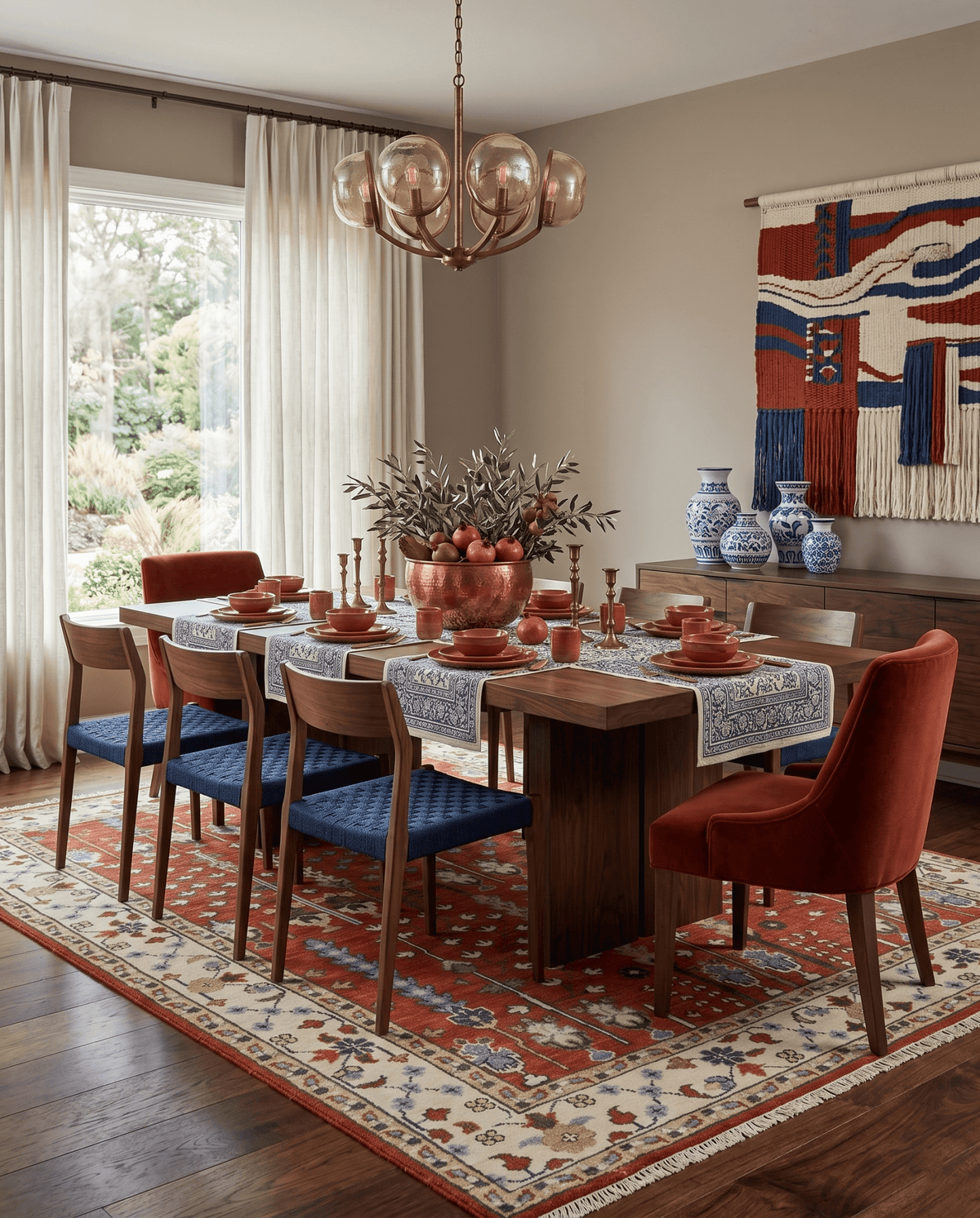 Tree of Life Rust and Ivory Traditional Hand Knotted Turkish Design Wool Area Rug.