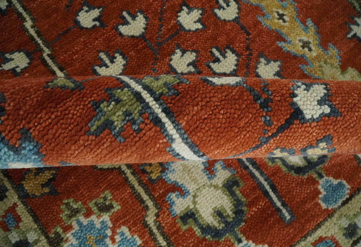 Tree of Life Rust and Ivory Traditional Hand Knotted Turkish Design Wool Area Rug.