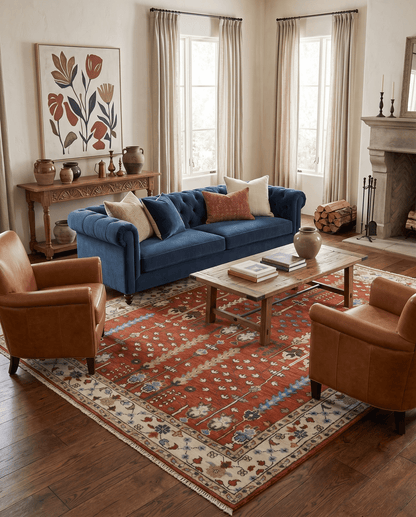 Tree of Life Rust and Ivory Traditional Hand Knotted Turkish Design Wool Area Rug.