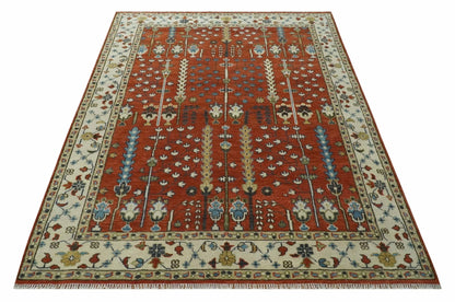 Tree of Life Rust and Ivory Traditional Hand Knotted Turkish Design Wool Area Rug.