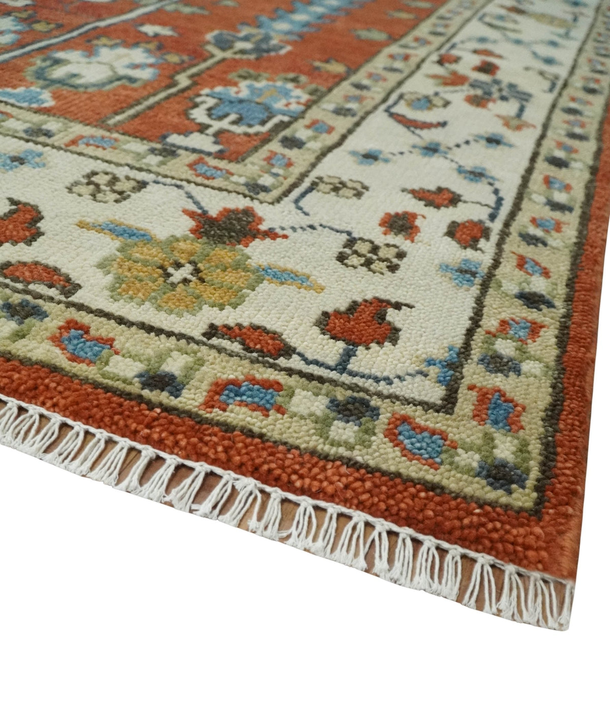 Tree of Life Rust and Ivory Traditional Hand Knotted Turkish Design Wool Area Rug.