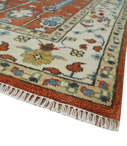 Tree of Life Rust and Ivory Traditional Hand Knotted Turkish Design Wool Area Rug.