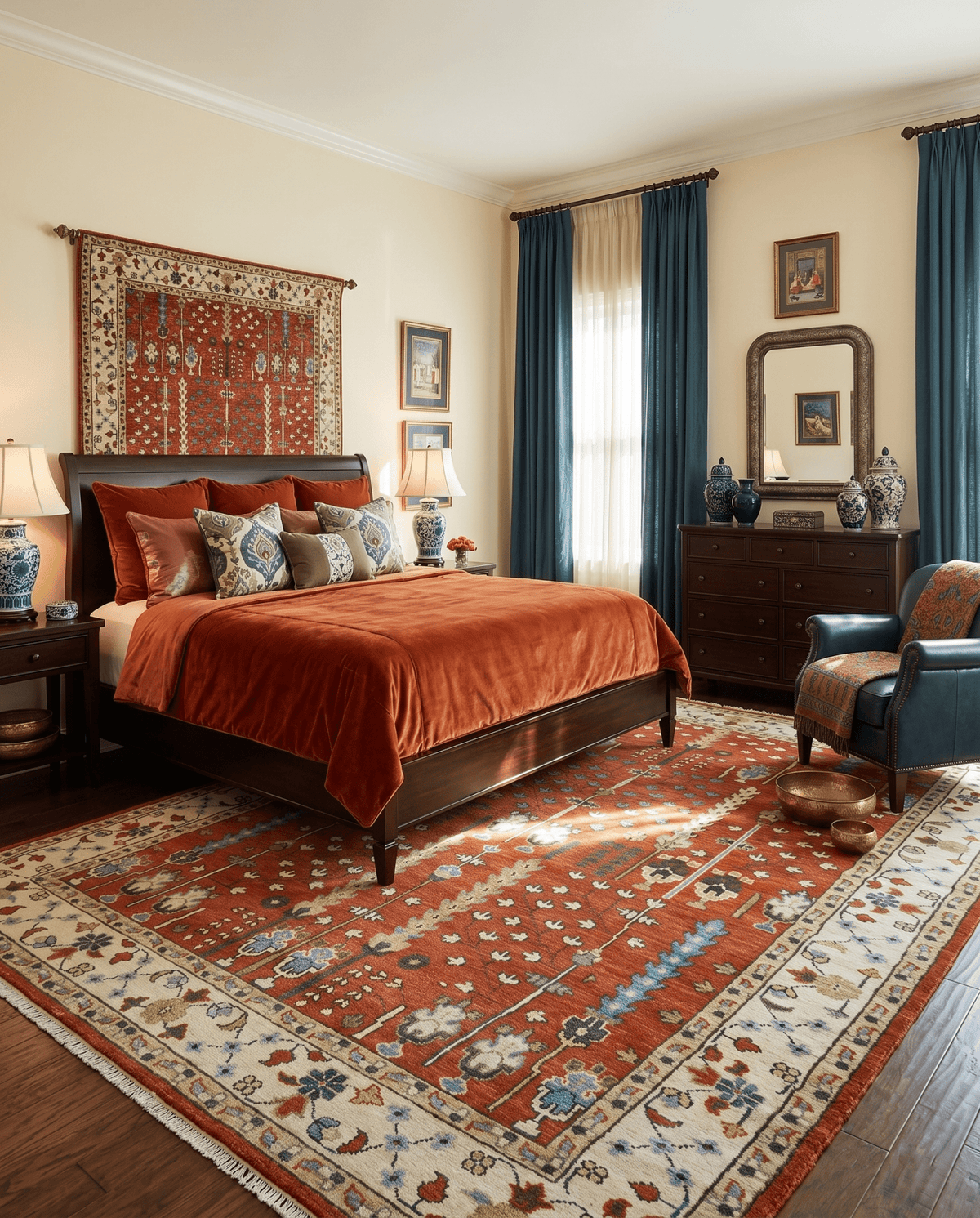 Tree of Life Rust and Ivory Traditional Hand Knotted Turkish Design Wool Area Rug.