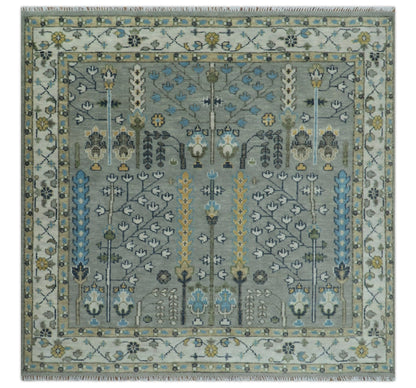 Tree of life Silver and Ivory Hand Knotted Traditional Multi Size Wool Area Rug.