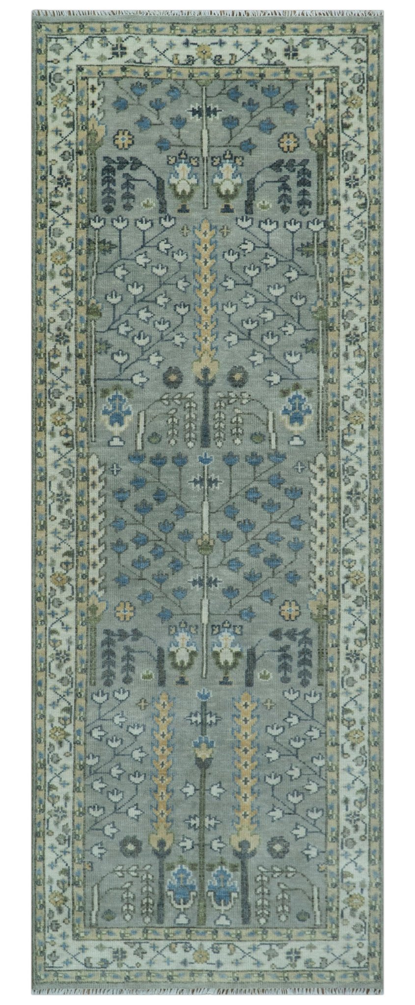 Tree of life Silver and Ivory Hand Knotted Traditional Multi Size Wool Area Rug.