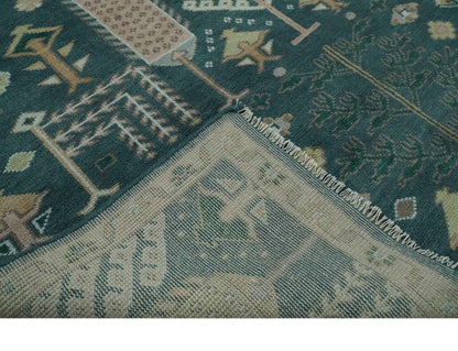 Tree of life Teal, Peach and Olive Hand Knotted Traditional Oushak Custom Made wool area Rug.