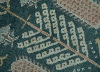 Tree of life Teal, Peach and Olive Hand Knotted Traditional Oushak Custom Made wool area Rug.