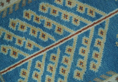 Tree of life Traditional Floral Blue, Ivory and Brown Hand Knotted Custom Made Wool Area Rug.