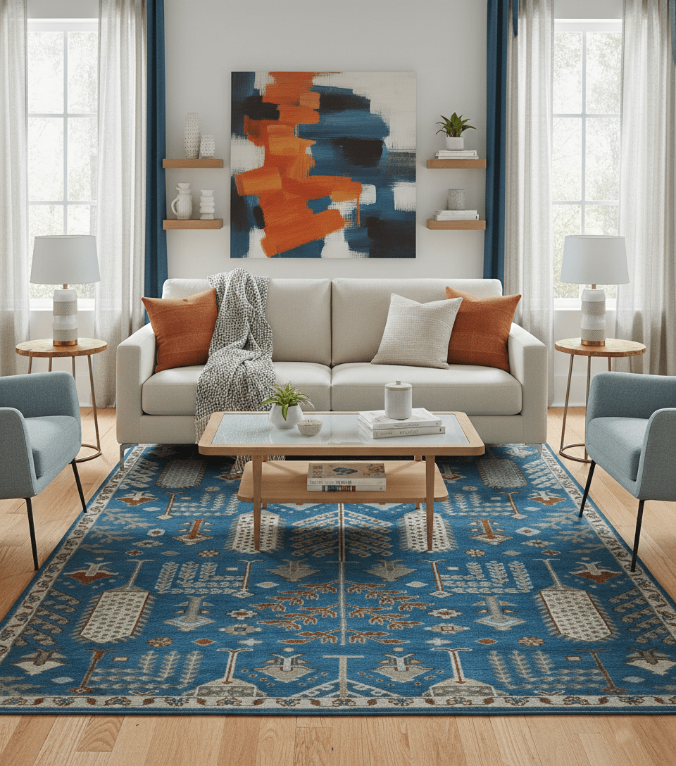Tree of life Traditional Floral Blue, Ivory and Brown Hand Knotted Custom Made Wool Area Rug.