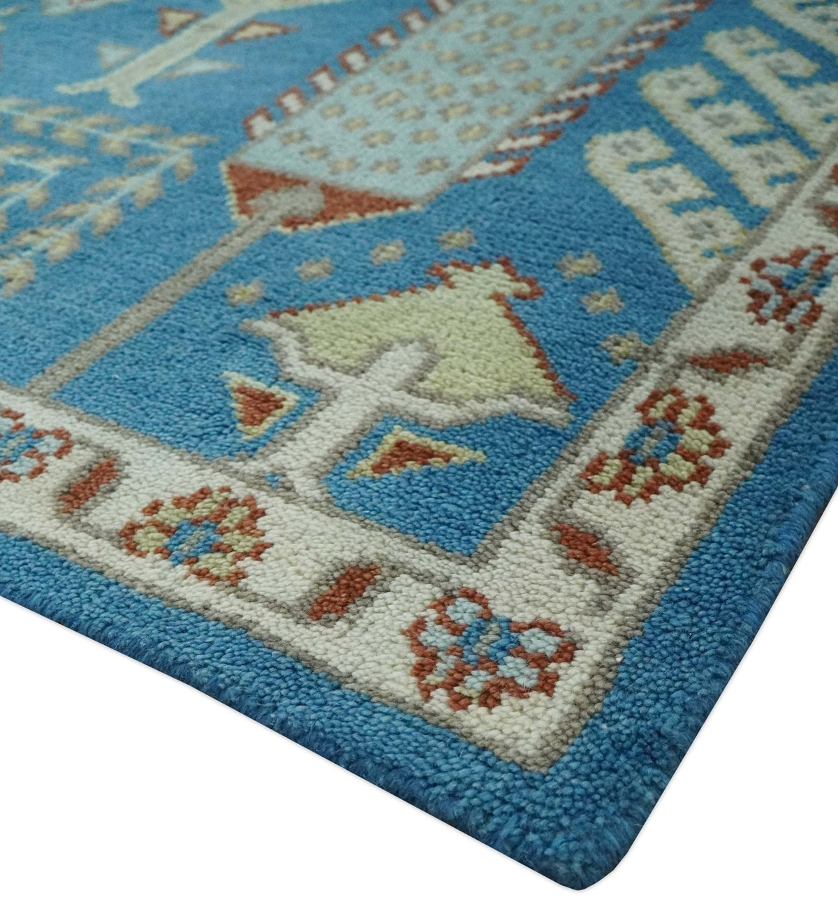 Tree of life Traditional Floral Blue, Ivory and Brown Hand Knotted Custom Made Wool Area Rug.