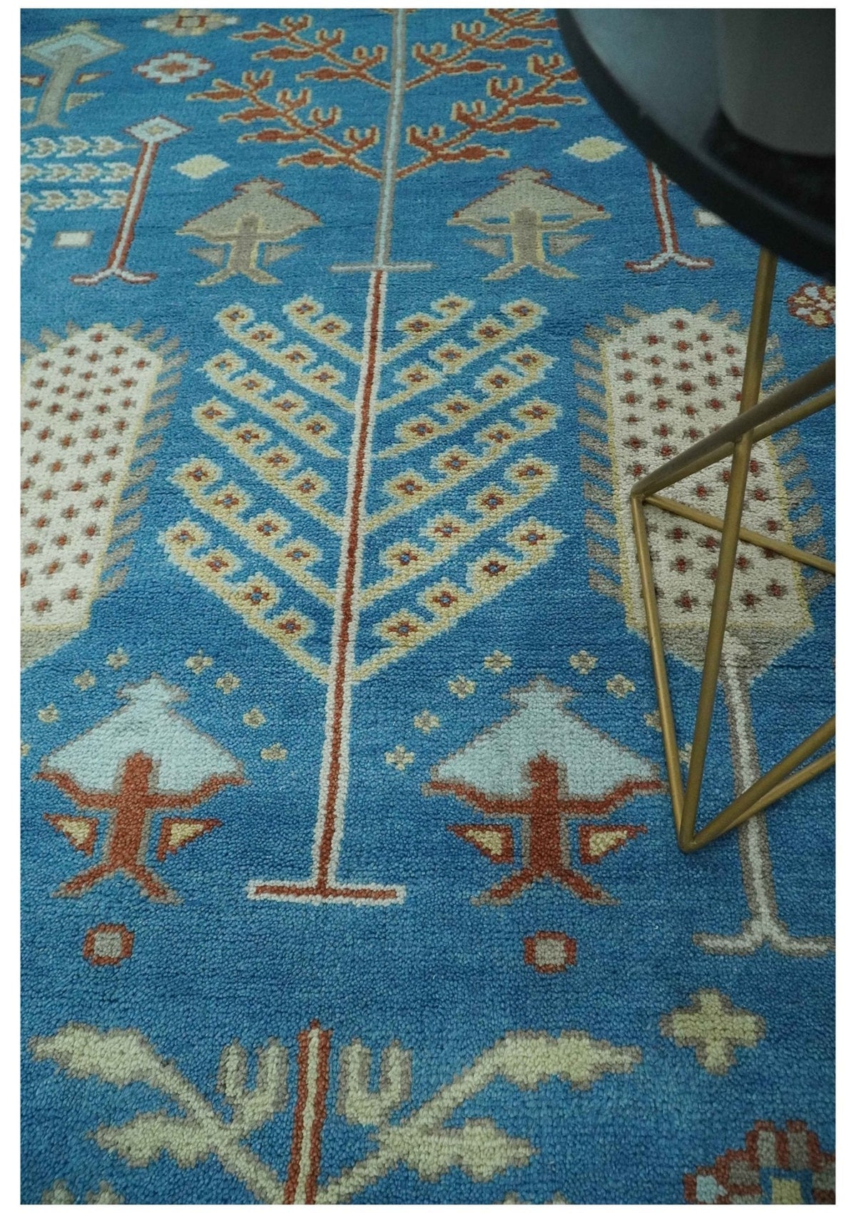 Tree of life Traditional Floral Blue, Ivory and Brown Hand Knotted Custom Made Wool Area Rug.