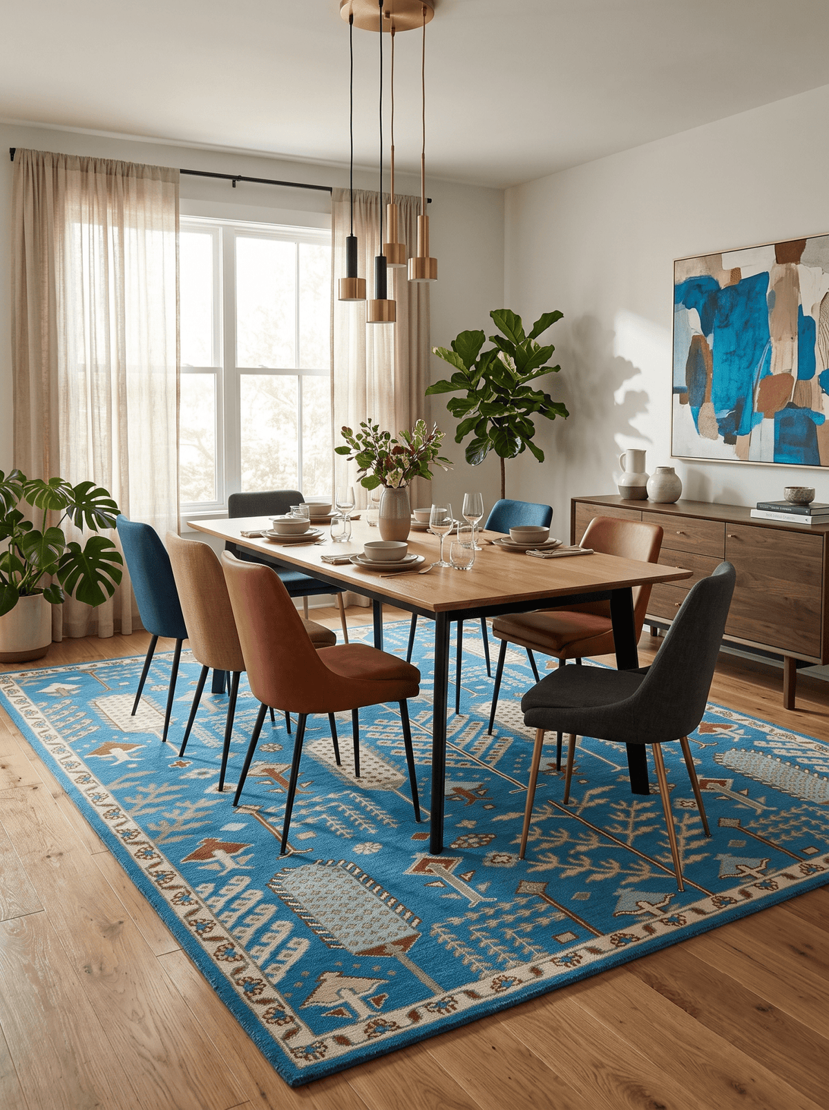 Tree of life Traditional Floral Blue, Ivory and Brown Hand Knotted Custom Made Wool Area Rug.